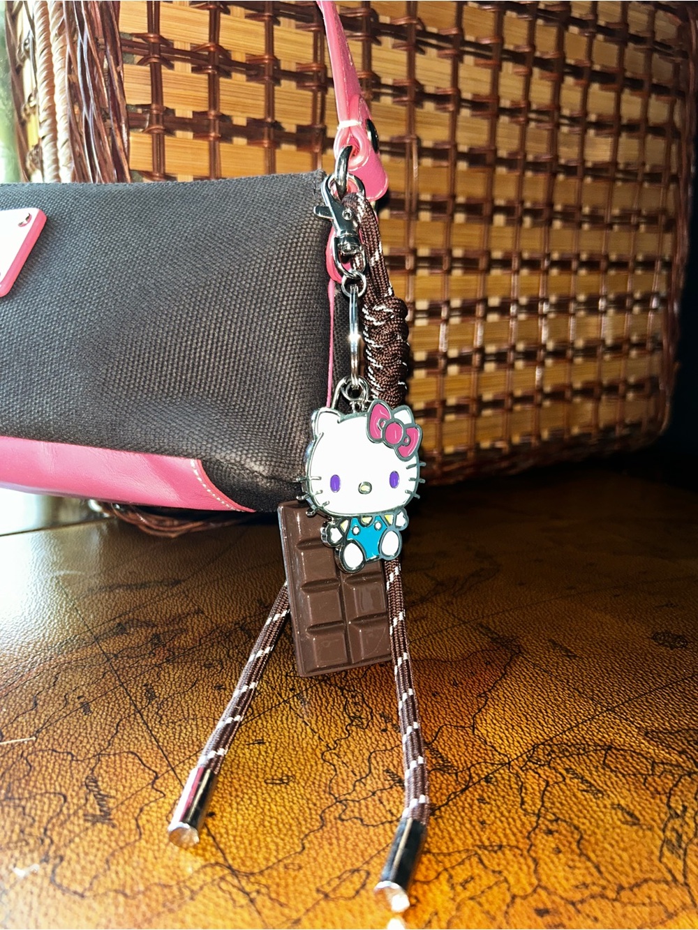 Vintage Kate Spade Mini Bag Brown Canvas with Pink Leather Trim & HelloKitty Tag - Picture 5 of 16